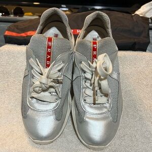 Prada woman Milano Metallic Silver Sneakers